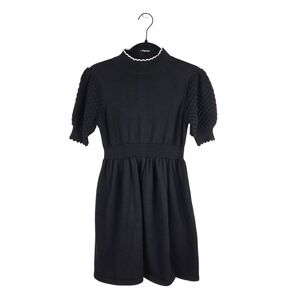 Janie & Jack Girls Black Textured Knit‎ Puff Sleeve Sweater Dress Sz 8 Mock Neck
